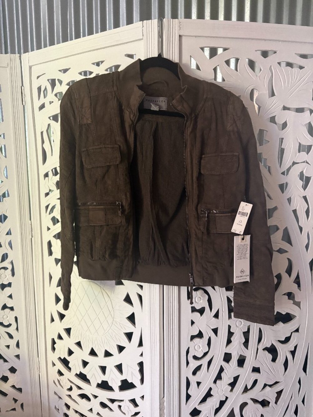 NWT Marrakech Olive Utility Bomber Jacket Small Petite SP